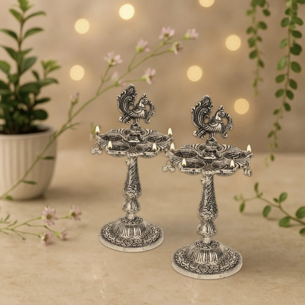 Antique German Silver Pecock Diyas
